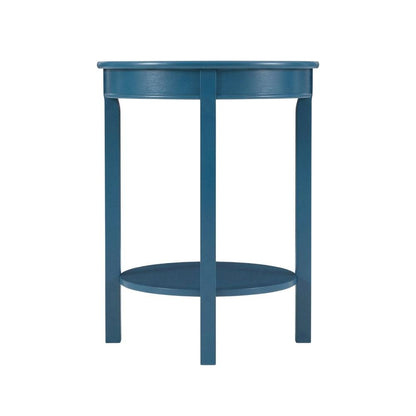 Teal Round Coffee Table with Lower Shelf and Modern Design