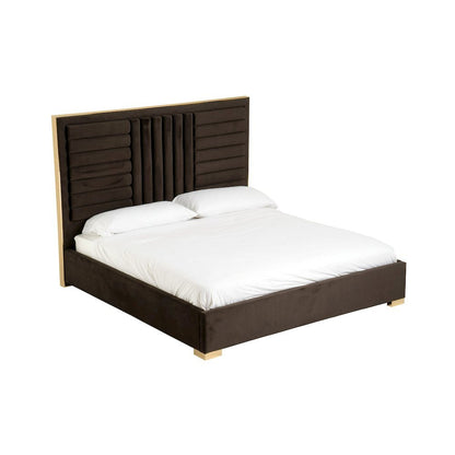Eastern King Bed Frame With Headboard, Upholstered King Dark Brown Bed Frame Velvet
